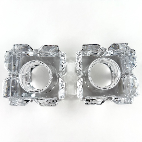 Pair of square glass votive candle holders. 3" x 3". Approx. 2.75" H. LiR - Picture 3 of 8